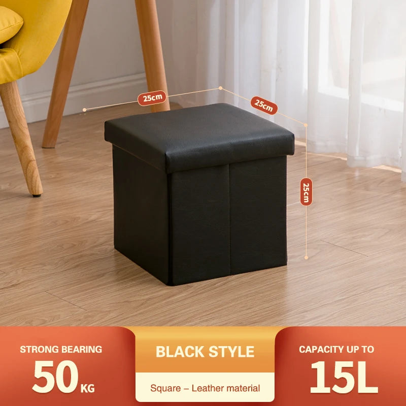3-in-1 Klappbarer Leder Sitzhocker mit Stauraum – Multifunktionaler PU-Leder Aufbewahrungs-Ottoman & Schuhwechsel-Hocker (76×38×38 cm)