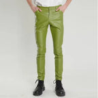 Herren Stretch PU Lederhose im Biker-Stil – Modische Pencil Pants in Gold, Rot, Blau, Schwarz, Weiß & Silber (Gr. 28–40)