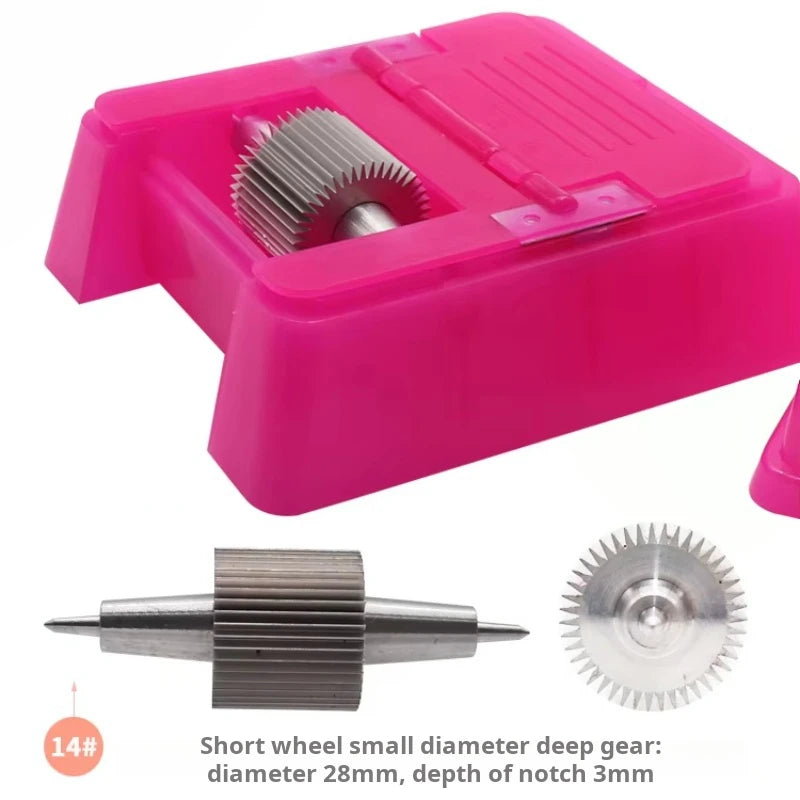 Quadratisches Lederkanten-Farbroller Set - Profi Oil Edge Box Werkzeug mit Zahnrädern für saubere Lederkanten (Rosé-Rot) 