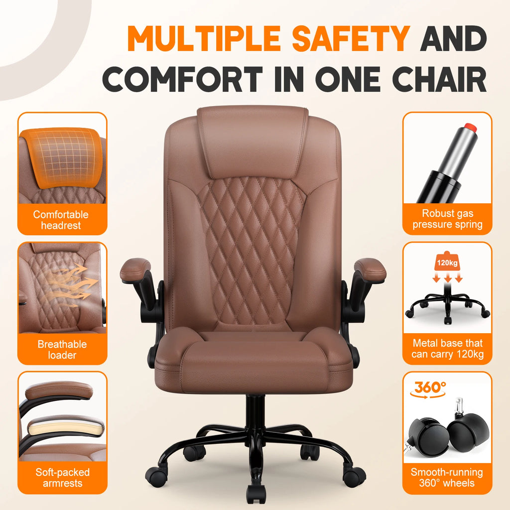 Daccormax Multifunctional Office Chair, Premium Leather Executive Chair, Comfortable Headrest and Armrests, Breathable Backrest.