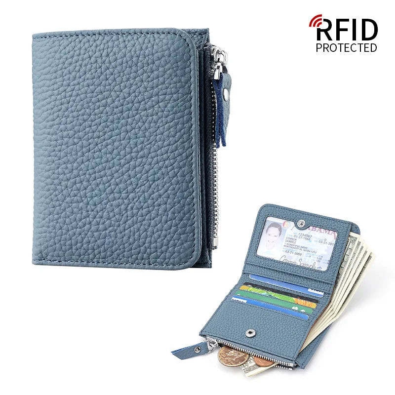Genuine Leather Damen RFID Geldbörse – Kleine Bifold Kurzbörse mit Reißverschluss-Münzfach & Mehrfachkartenhalter