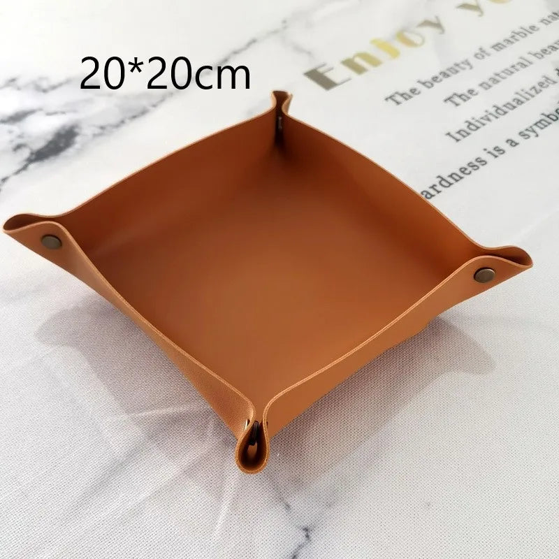 Moderne PU Leder Ablageschale - Bandeja decorativa para guardar cosméticos, geles y maquillaje (20 × 20 cm / 25 × 25 cm)