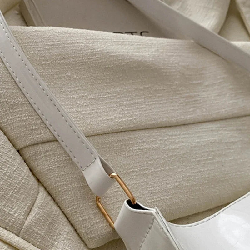 Retro PU-Leder Schultertasche für Damen – Modische Unterarmtasche in Einfarbig, Leichte Handbag