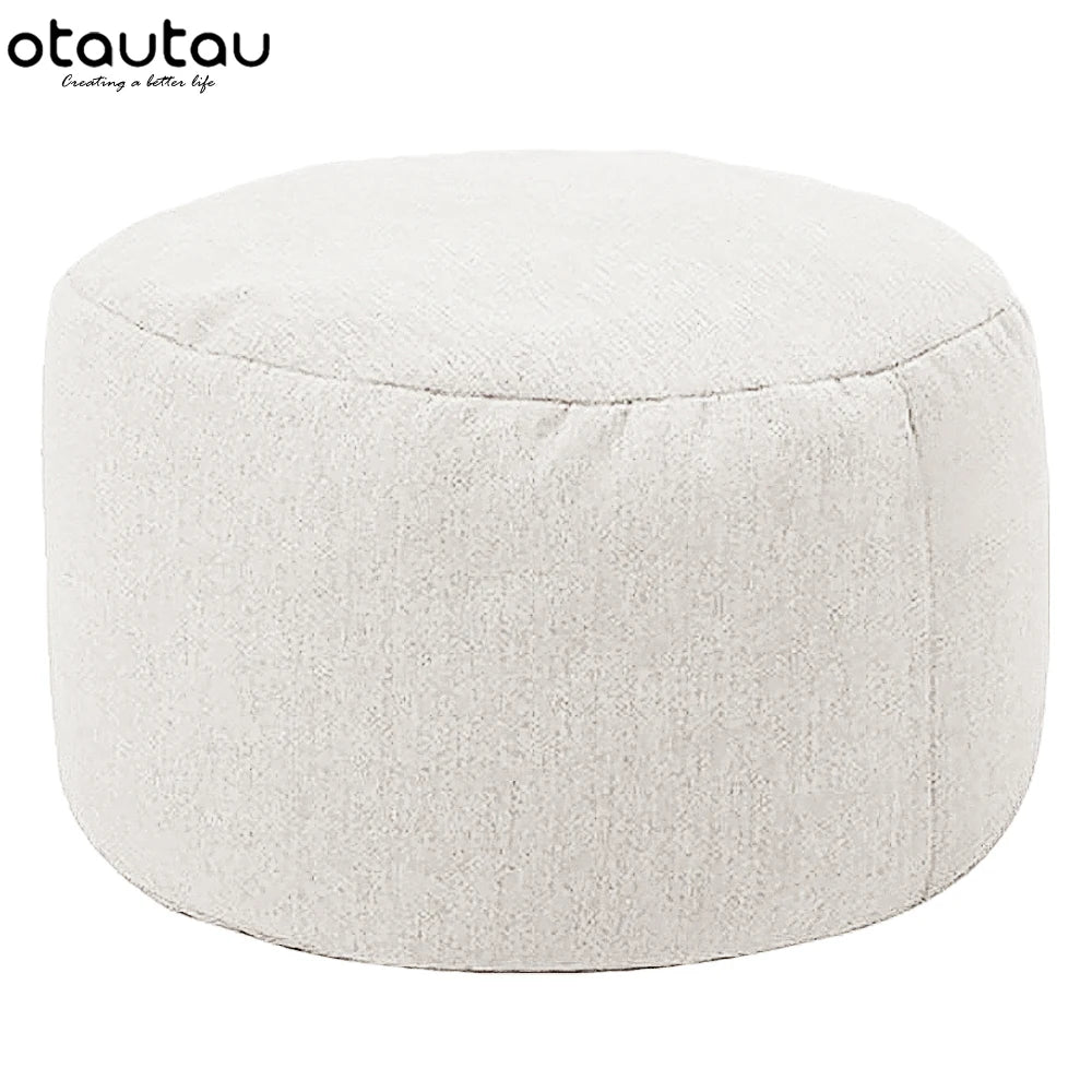 OTAUTAU Runder Sitzpouf aus Baumwoll-Leinen (30 cm) – Puf otomano con relleno, minimalista y tatami Bodensitz 