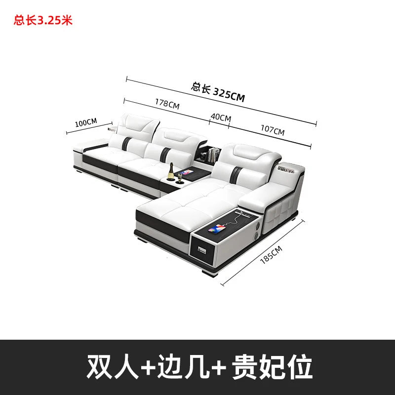 Modernes Luxus Ecksofa en Leder – Canapé multifonctionnel en forme de L, canapé d'immersion design minimaliste pour femmes de style