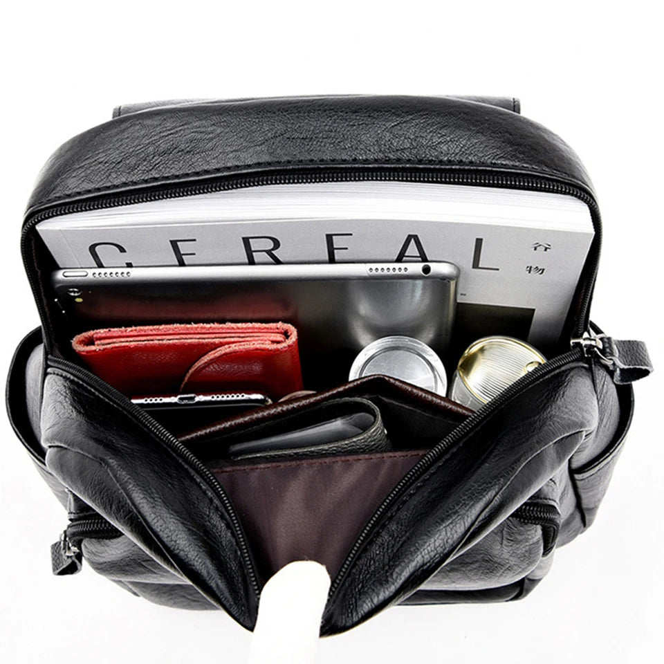 AMYMANG Damen Leder-Rucksack – Vintage PU-Leder Bookbag mit großem Stauraum & Regenschutz für Schule, Reise & Alltag