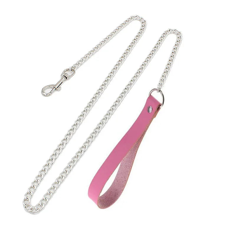 Pink Punk Gothic Choker Halskette – PU Leder Halsband mit Ketten & Nieten, trendiger Gothic Schmuck für Damen