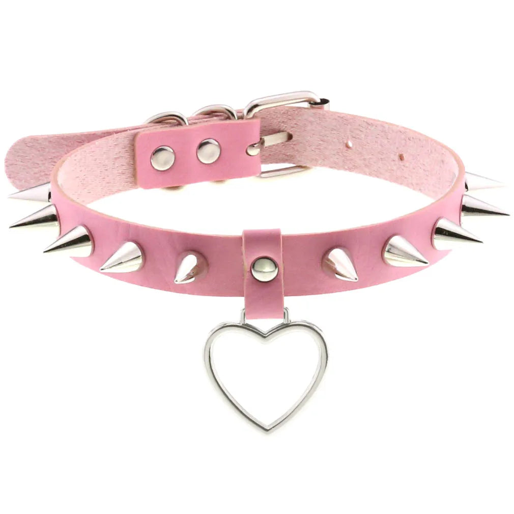 Collier ras du cou punk en cuir et strass – Collier gothique rose avec boucles d'oreilles pour hommes et femmes dans le style Harajuku