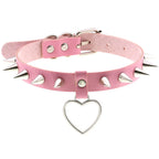 Collier ras du cou punk en cuir et strass – Collier gothique rose avec boucles d'oreilles pour hommes et femmes dans le style Harajuku