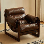 Retro Holz-Relaxsessel aus Leder – Bequemer Accent Chair mit Massivholzrahmen, sillón lounge más moderno para Wohnzimmer, Schlafzimmer &amp; Arbeitszimmer