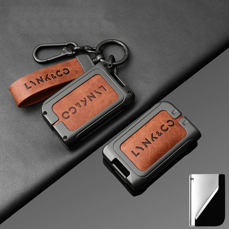Premium Autoschlüssel Hülle aus Metall & Leder für Lynk & Co 01 & 05 – Robuste Alloy Key Case Cover mit Schlüsselanhänger