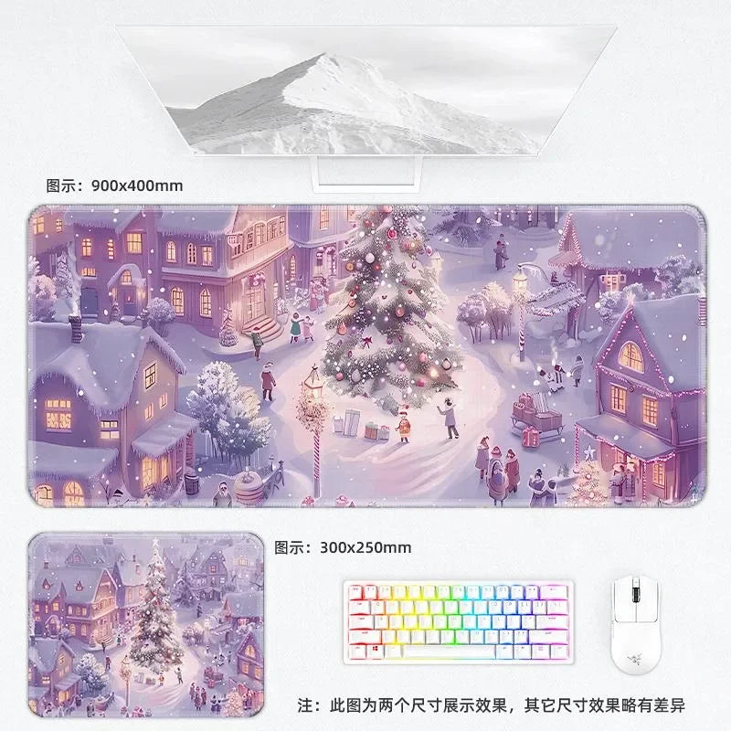 Weihnachtliche XXL PU Leder Schreibtischunterlage - Alfombrilla de ratón con dibujos animados Kawaii para ordenador, teclado y portátil 