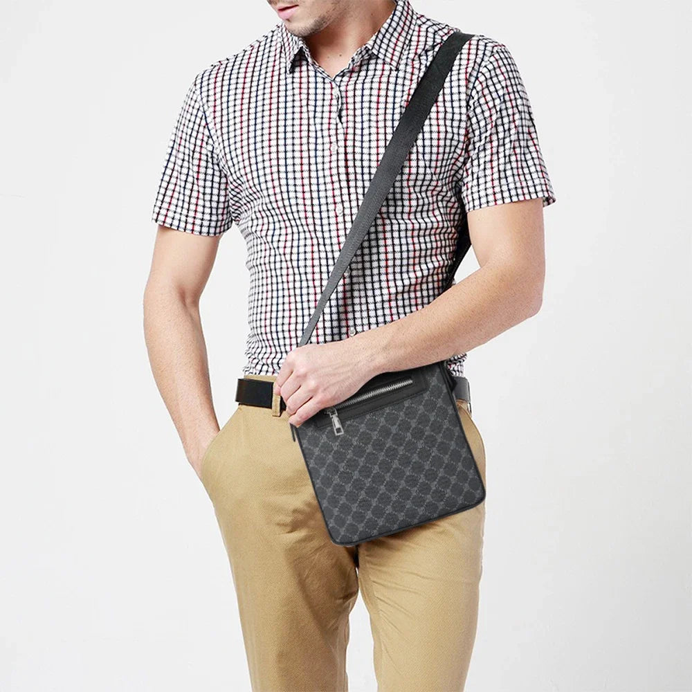 Unisex Ein-Schulter Crossbody Bag – PU-Leder Umhängetasche, Kleine Quadratische Messenger Bag für Herren, Casual & Business