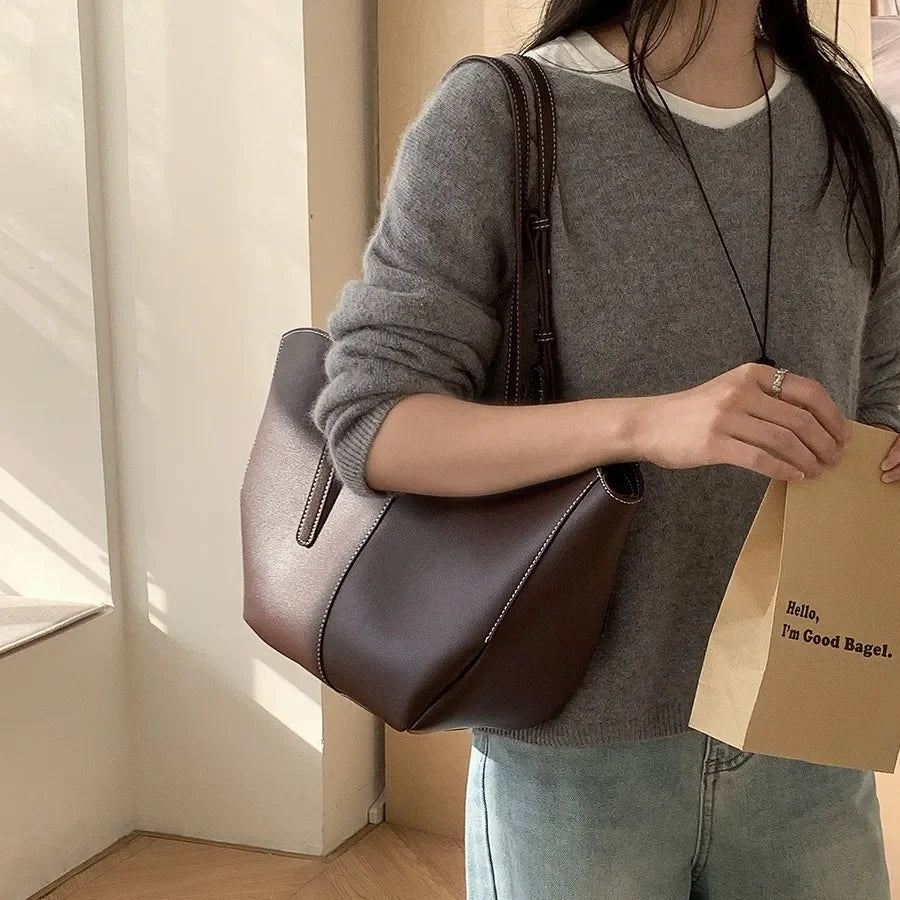 Vintage Damen Handtasche mit großem Fassungsvermögen – Elegante Schulter- & Unterarmtasche aus hochwertigem PU-Leder für Alltag & Shopping