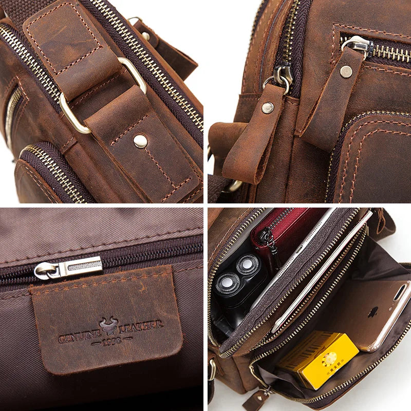 HUMERPAUL Herren Leder Schultertasche – Vintage Crossbody Messenger Bag aus Echtleder mit Großer Kapazität