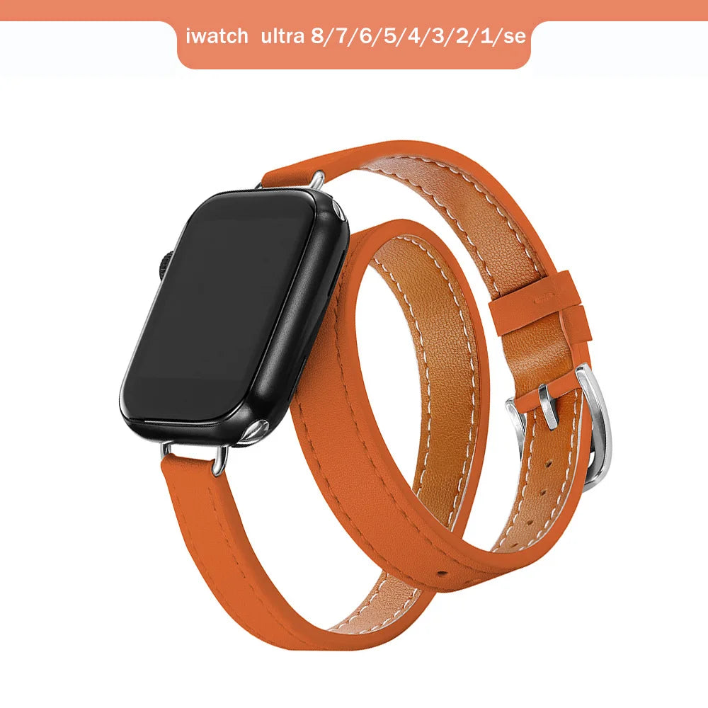 Double Tour Lederarmband für Apple Watch Ultra & Series – Premium Lederarmband für 49mm, 45mm, 44mm, 42mm, 41mm, 40mm & 38mm