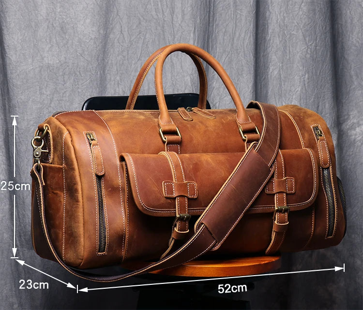 MUNUKI Vintage Crazy Horse Leder Reisetasche - Große Herren Duffle Bag aus echtem Rindsleder, robuste Weekend- &amp; Travel Tote Bag 