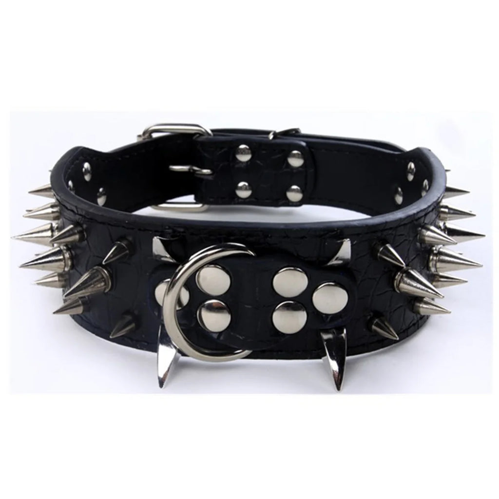 Spikes Hunde-Halsband & Leinen-Set aus Leder – Nieten-Halsband mit Polsterung, verstellbar & robust für Outdoor-Spaziergänge