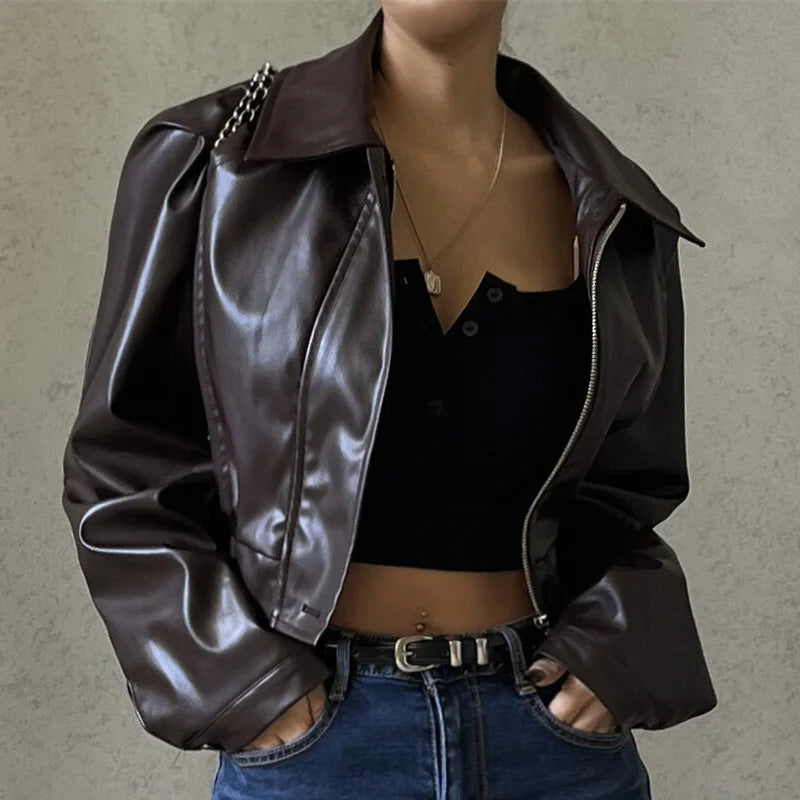 WhereMery Damen Y2K PU Lederjacke – Kurze Streetwear Jacke mit Reverskragen, Knöpfen & Grunge Style
