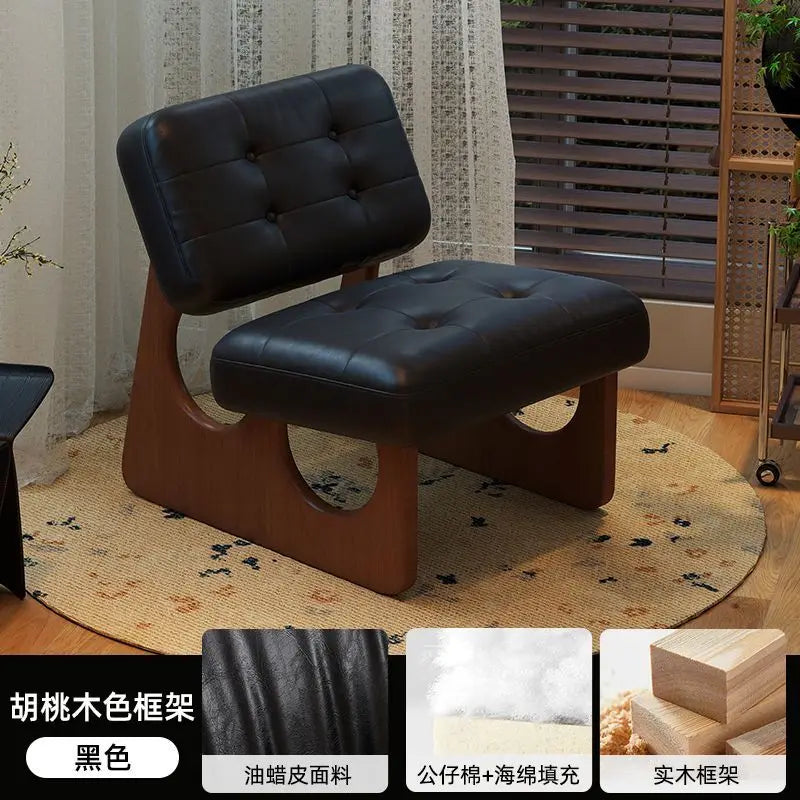 Massivholz Einzelsessel im asiatisch-nordischen Stil – Retro Akzentstuhl mit Öl-Wachs-Leder-Optik für entspanntes Wohnen