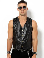 Veste en cuir pour hommes dans un style motard vintage – Cuir PU avec doublure en V, bras et sangles de transport