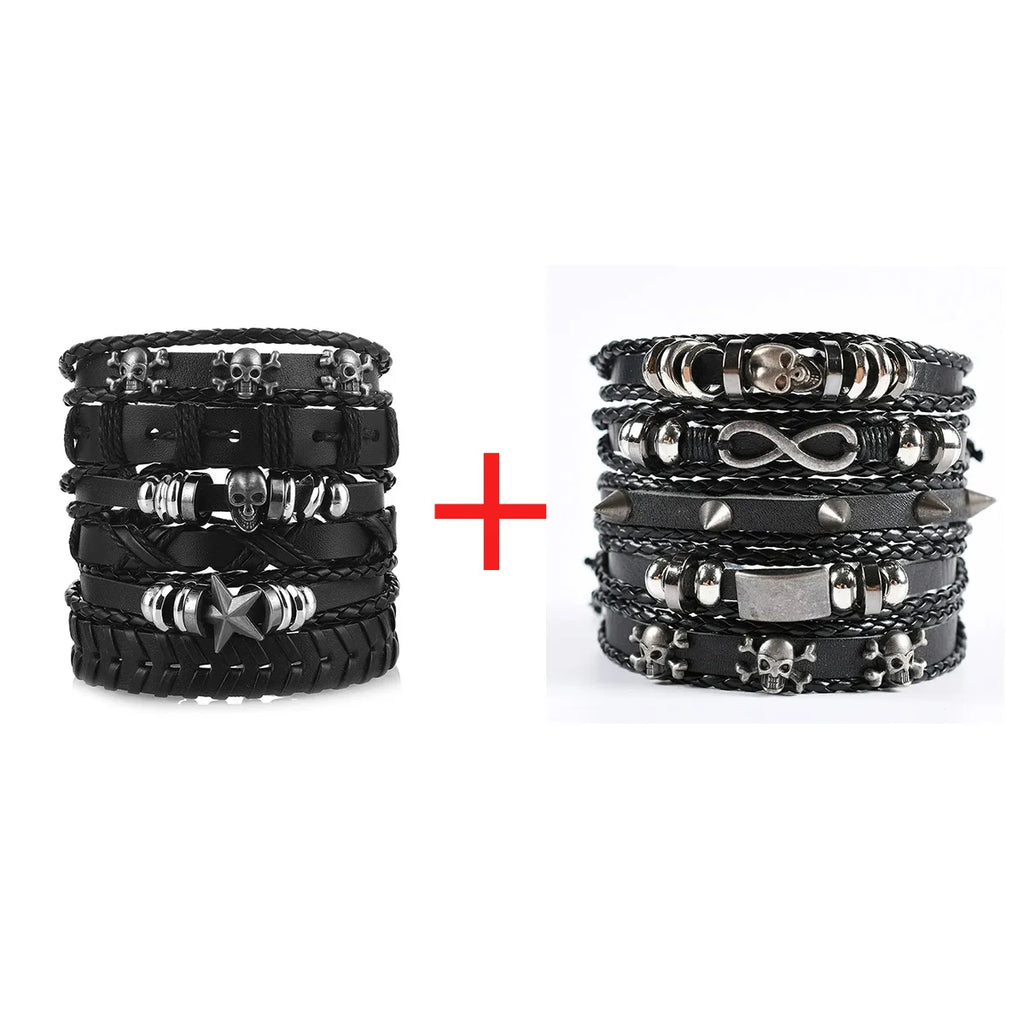 Viking Lederarmband mit Totenkopf – Verstellbares Herren- & Unisex Armband im Neo-Gothic Stil, Geflochtenes Lederarmband