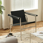 Minimalistischer Leder-Loungesessel mit Rückenlehne – Kompakter Tumbona aus Edelstahl für Wohnzimmer &amp; kleine Apartments