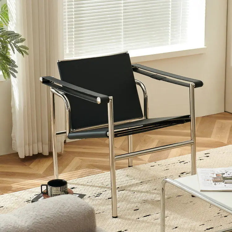 Minimalistischer Lounge Chair aus Kunstleder – Moderner Basculan Relaxstuhl mit Edelstahlgestell für Wohnzimmer & Apartment