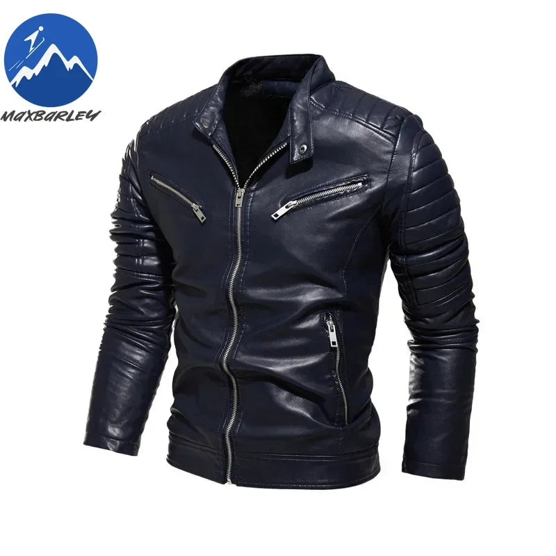 Men Yellow PU Leather Jacket Patchwork Biker Jackets  Casual Zipper Coat Male Motorcycle Jacket Slim Fit Fur Lined Outwear Coat