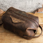 CONTACT'S Herren Hängender Echtleder Kulturbeutel – Vintage Crazy Horse Leder Neceser con Reißverschluss