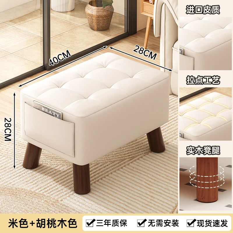 Minimalistischer Leder Fußhocker – Quadratischer Sofa- & Couchtischhocker aus Kunstleder, kleiner Multifunktionshocker für Wohnzimmer