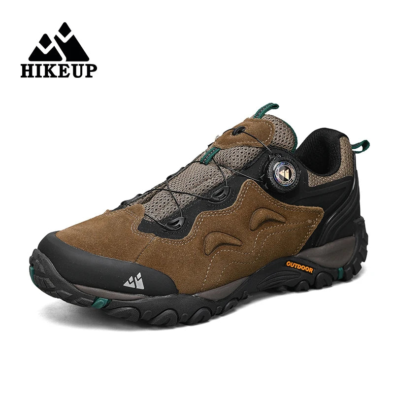 HIKEUP Herren Leder Outdoor-Schuhe – Atmungsaktive Hiking & Trekking Sneakers, Mountain Climbing & Trail Jogging Shoes, Slip-On Turnbuckle