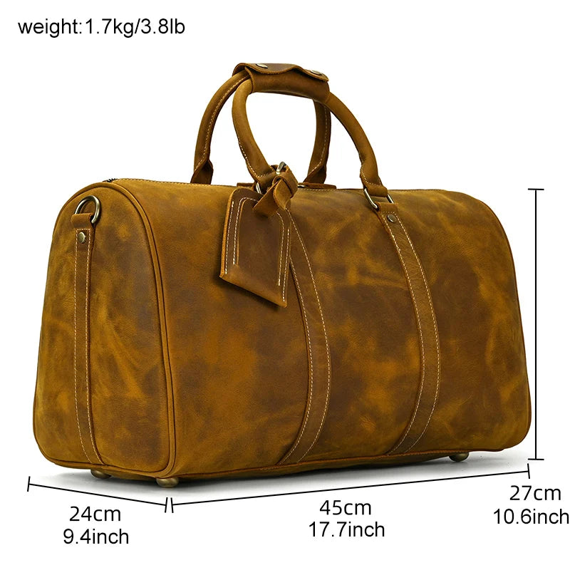 Vintage Herren Reisetasche aus echtem Rindsleder – Große Leder Duffle Bag 60 cm, robuste Weekend- & Handgepäcktasche aus Cowhide