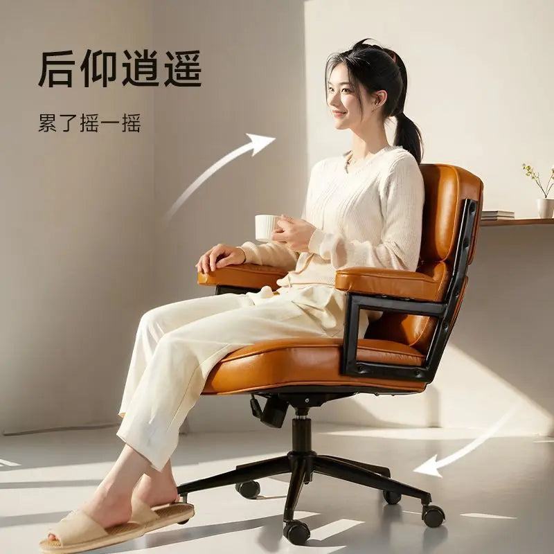 Retro Leder Computerstuhl mit Drehfunktion & Höhenverstellung – Komfortabler Home-Office- & Arbeitsstuhl für Studium, Büro & Zuhause