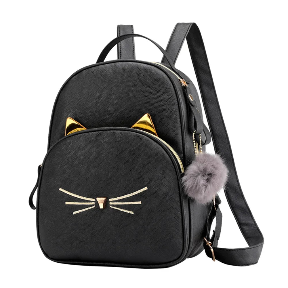 AIZHIYI Damen & Mädchen Rucksack – Kleiner PU Leder Schulrucksack mit Katzenmotiv, leicht & wasserabweisend