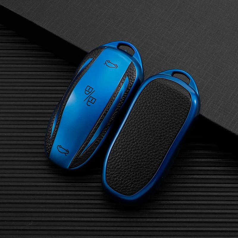 Premium Leder-TPU Autoschlüssel Hülle für Tesla – Smart Key Cover für Model 3, Model Y, Model S & Model X