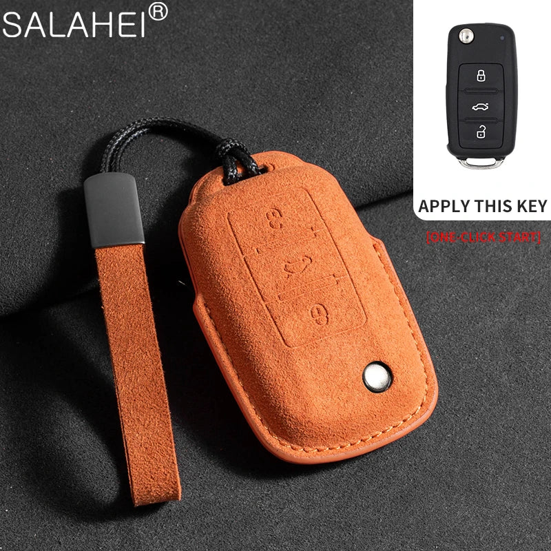 Wildleder Autoschlüssel Hülle für VW, Skoda & SEAT – Premium Key Case Cover für Passat B8, Tiguan MK2, Golf 8, Octavia A7/A8 & Leon MK4