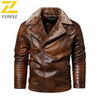 Chaqueta de cuero de PU para hombre de invierno con Fellkragen: cálida, chaqueta de motorizada aus Kunstleder im Biker-Stil 