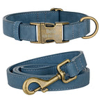 Personalisiertes Hunde-Halsband & Leinen-Set aus PU-Leder – Verstellbares Anti-Verlust Halsband mit gravierter Metallschnalle für kleine & mittelgroße Hunde
