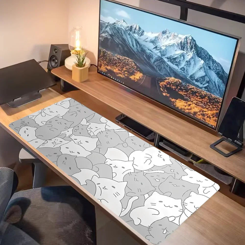 Kawaii Katzen XXL Leder Mousepad – Große, rutschfeste Schreibtischunterlage für Tastatur, Laptop & Desktop
