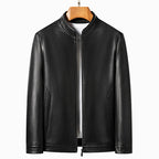Veste en cuir pour homme au véritable Schafleder – Veste d'extérieur coupe slim avec revers, classique Kragen, noir