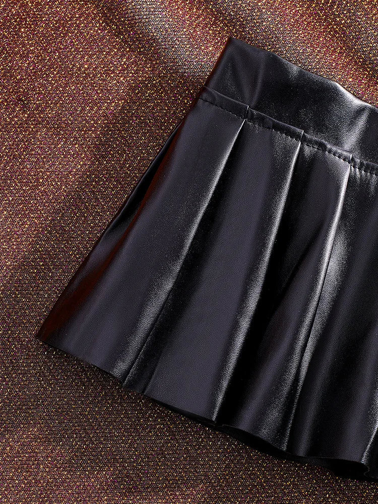 Femme PU Cuir Falten-Minirock – Low-Waist Basic Rock avec sa propre jupe, figurine de club et de soirée 