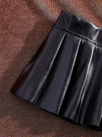 Femme PU Cuir Falten-Minirock – Low-Waist Basic Rock avec sa propre jupe, figurine de club et de soirée 
