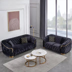 Modernes Luxus Chesterfield Sofa aus Samt – Elegantes Lounge-Sofa mit Goldener Basis &amp; Holzfüßen for stilvolle Wohnzimmer