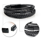 Herren Lederarmband mit Edelstahl & geflochtenem Design – Mehrlagiges Vintage Armband 21 cm für stilbewusste Männer