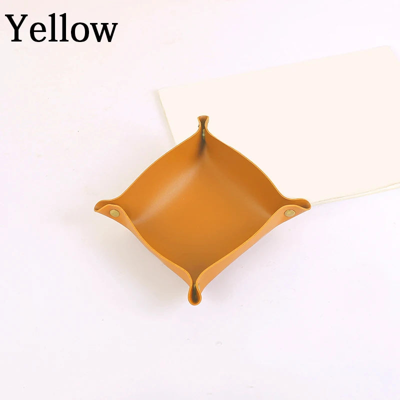 Nordic Style PU-Leder Ablageschale – Faltbarer Desktop Organizer für Schlüssel, Schmuck & Kosmetik | Quadratische Aufbewahrungsbox