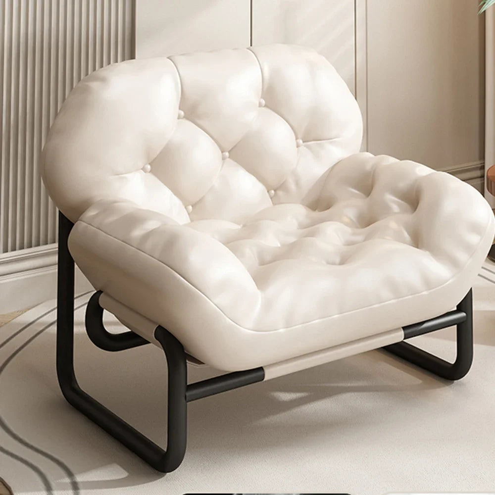 Moderner Leder-Relaxsessel mit Armlehnen & Fußhocker – Minimalistischer Single Sofa Chair in Weiß für Wohnzimmer, Balkon & Meditation