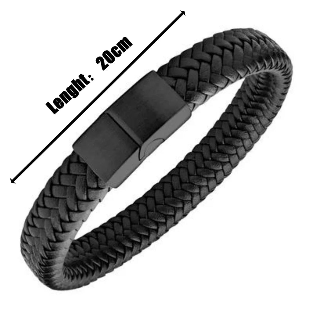 Brassard en cuir rétro pour hommes – Offenes, handgeflochtenes Wickelarmband aus Leder, schlichtes Outdoor Armband en noir 