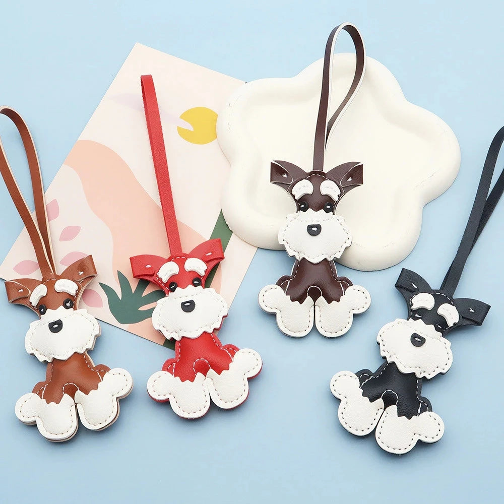 Kreativer Schnauzer Schlüsselanhänger aus PU-Leder – Niedlicher Hunde-Keychain mit Karabiner & Metallring als Taschen- und Autoanhänger Geschenkidee