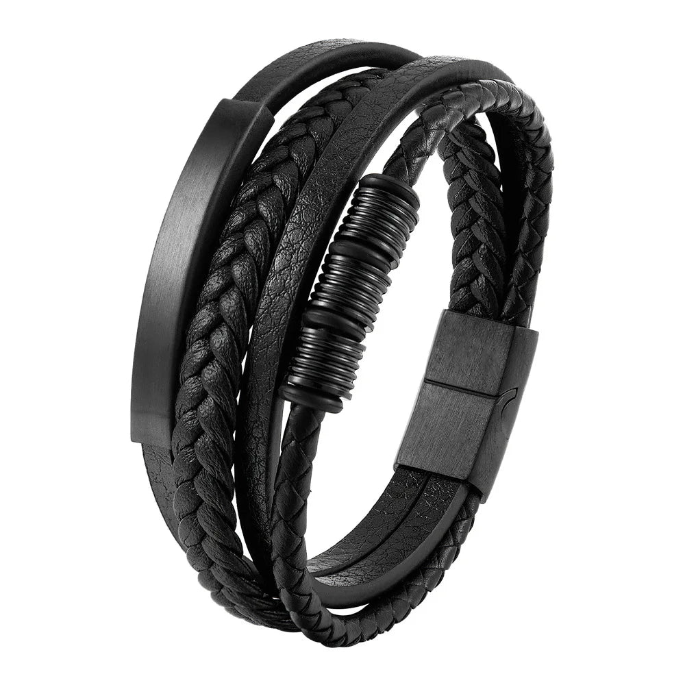 Geflochtenes Lederarmband mit Magnetverschluss – Edelstahl Charm Armband für Herren, modernes Design 21 cm